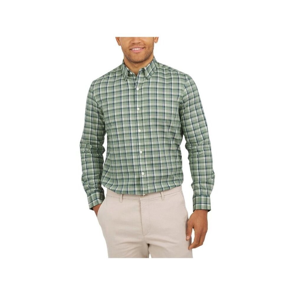NWT Lands' End Men's XL Green Plaid Button Down Shirt Cotton Blend